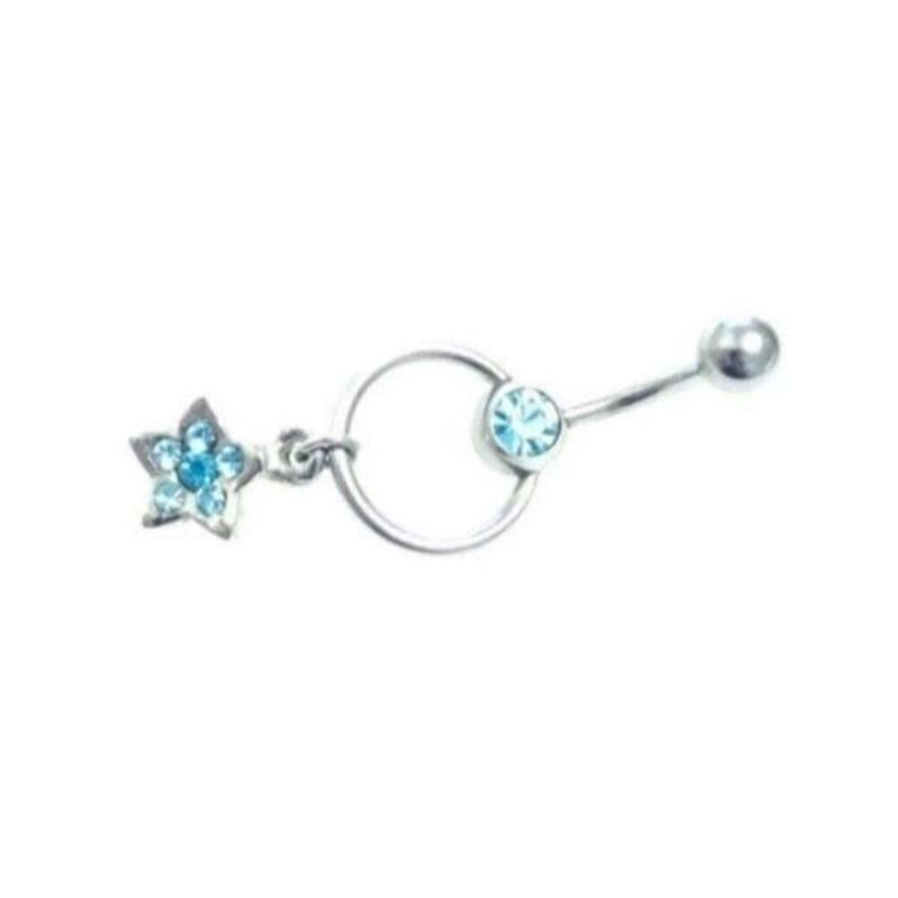 🎁 3/$20 Star Dangle Belly Button Ring 14 Gauge Blue Charm Navel Piercing NEW